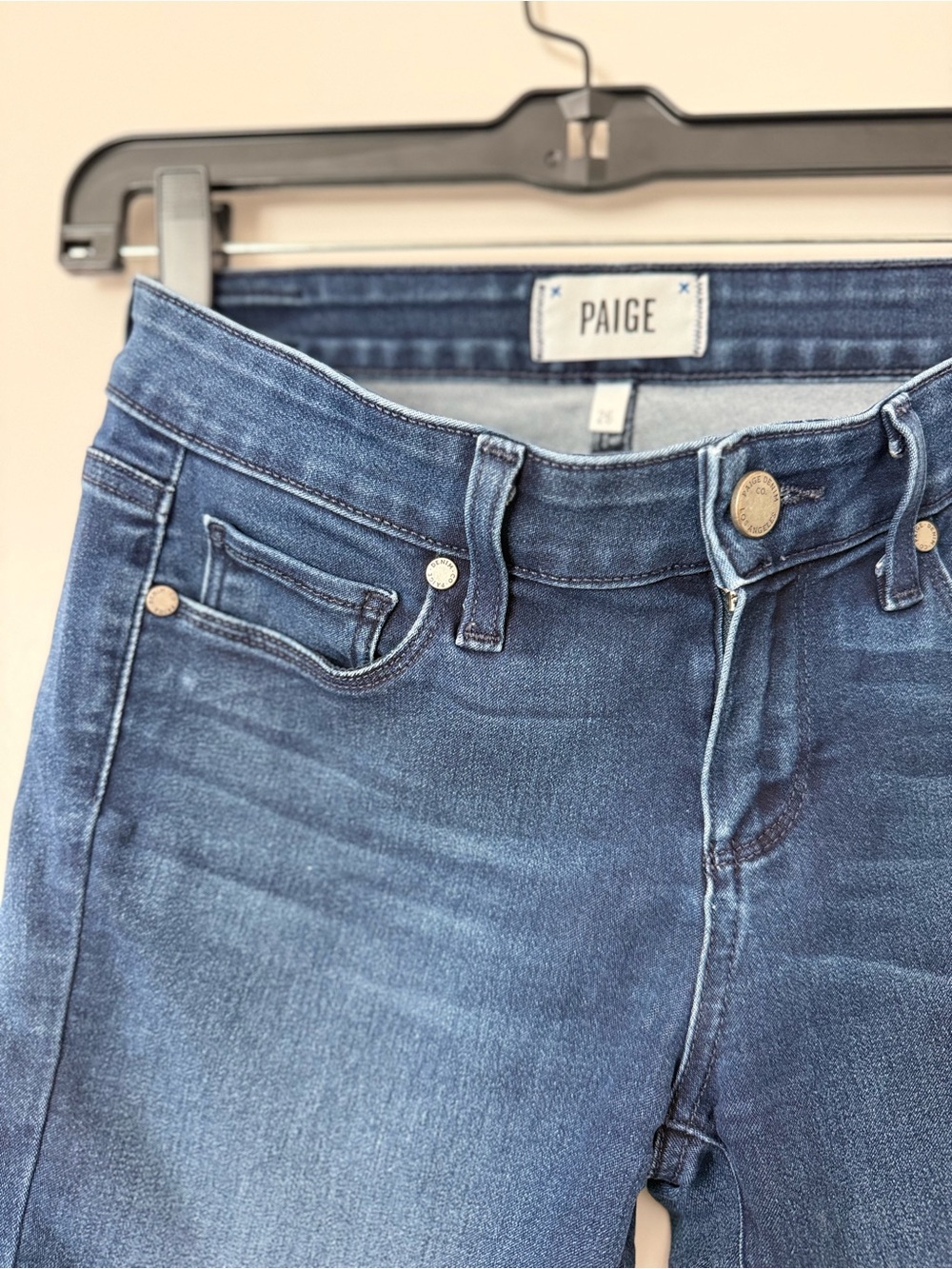 PAIGE High Rise Skinny Jeans Medium Blue Wash Stretch Denim Size 26